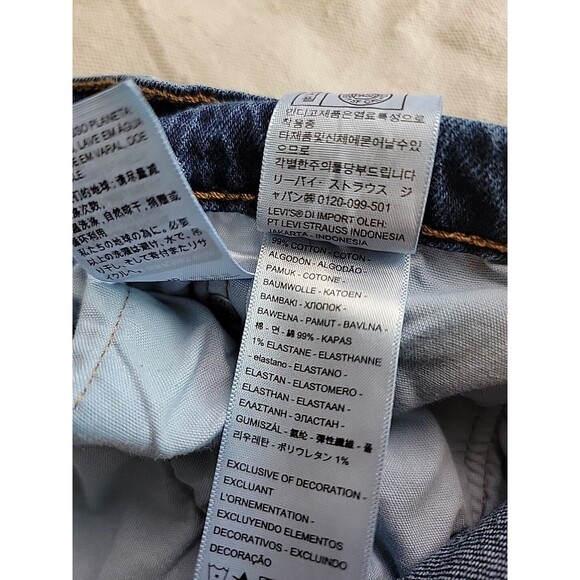 Levis 501 Jeans Mens 32x286 Dark Blue Button Fly Distressed Mid Rise Stretch - Picture 11 of 14